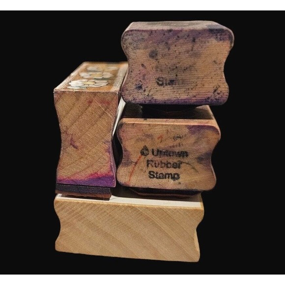 Stamps Wood Mounted Rubber Uptown Flower Swirl Flower Row Leafy Art 4pc Lot - Picture 3 of 7